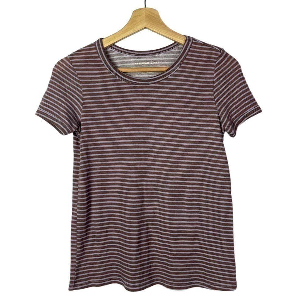 American Eagle AEO Purple Stripe Crewneck Short Sleeve T-Shirt XS